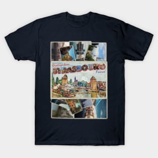 Greetings from Strasbourg in France Vintage style retro souvenir T-Shirt